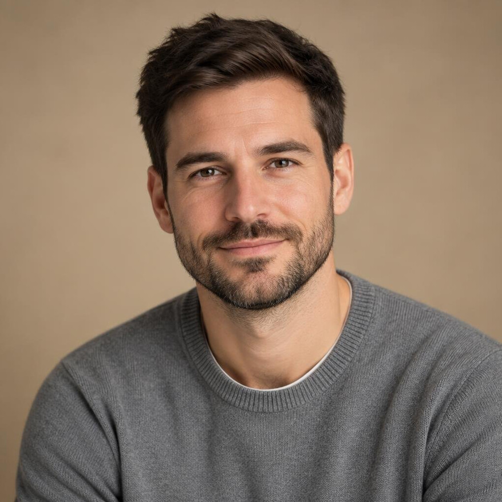 Studio portrait of a young man with short beard
