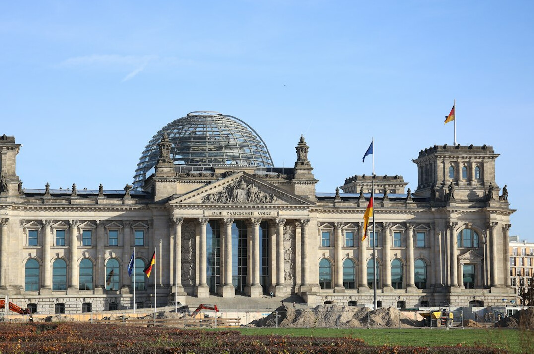 Reichstag building facade under a clear sky