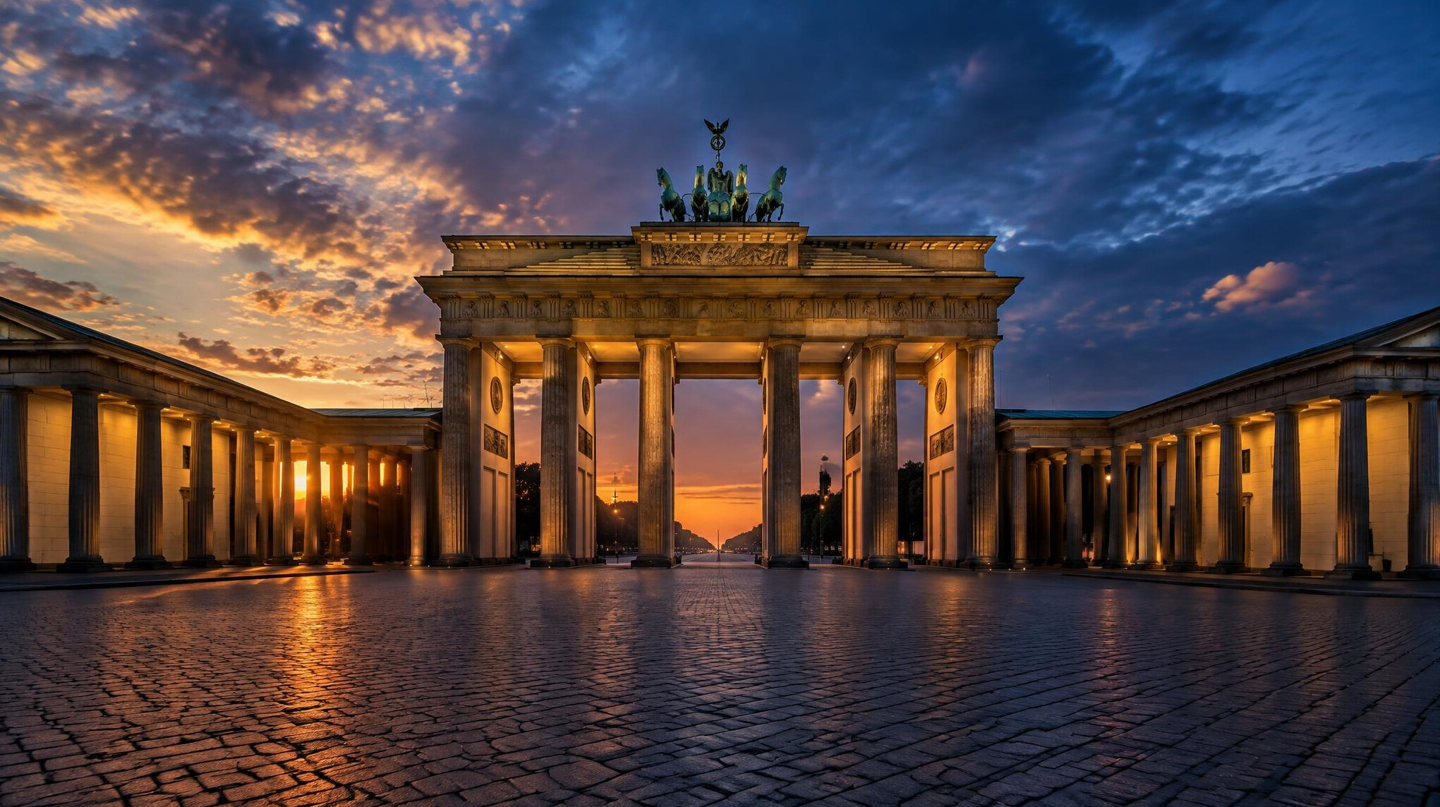 Brandenburg Gate in Berlin illuminated at dusk
